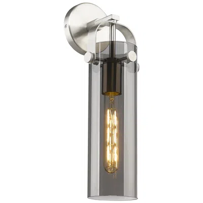 Innovations Lighting Pilaster 16.75" High Satin Nickel Sconce With Plated Smoke Glass Shade