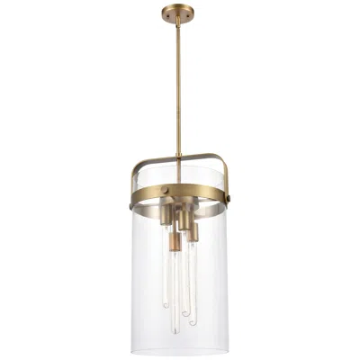 Innovations Lighting Pilaster 25.5" 4 Light Brushed Brass Led Pendant W/ Clear Shade