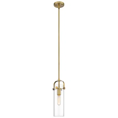 Innovations Lighting Pilaster 5" Wide Brushed Brass Mini Pendant W/ Clear Shade