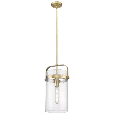 Innovations Lighting Pilaster 9.38" Wide Stem Hung Brushed Brass Pendant With Seedy Shade