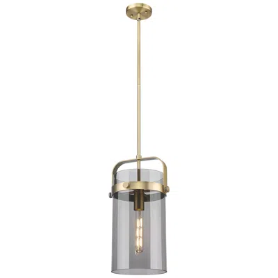 Innovations Lighting Pilaster 9.38" Wide Stem Hung Brushed Brass Pendant With Smoke Shade