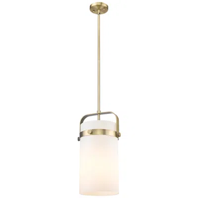 Innovations Lighting Pilaster 9.38" Wide Stem Hung Brushed Brass Pendant With White Shade