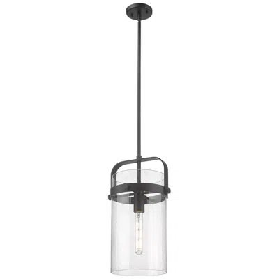 Innovations Lighting Pilaster 9.38" Wide Stem Hung Matte Black Pendant With Seedy Shade