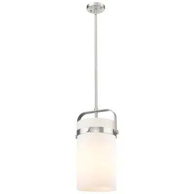 Innovations Lighting Pilaster 9.38" Wide Stem Hung Satin Nickel Pendant With White Shade