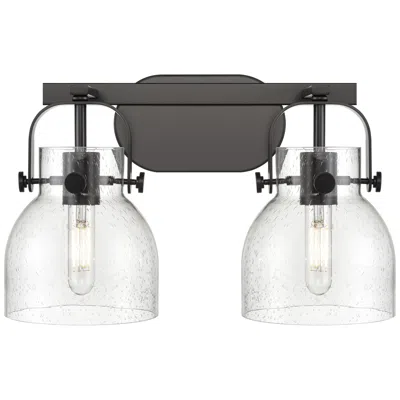 Innovations Lighting Pilaster Ii Bell 17" Wide 2 Light Matte Black Bath Light With Seedy Sh