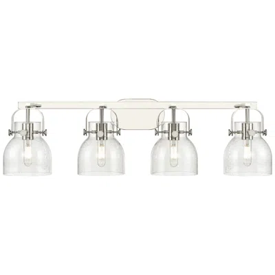 Innovations Lighting Pilaster Ii Bell 36.5"w 4 Light Polished Nickel Bath Light W/ Seedy Sh