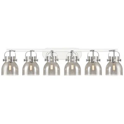 Innovations Lighting Pilaster Ii Bell 45.5" Wide 6 Light Chrome Bath Light W/ Smoke Shade