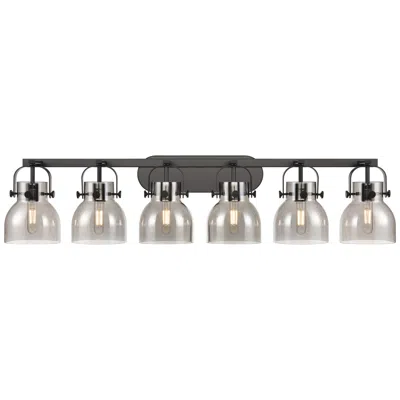 Innovations Lighting Pilaster Ii Bell 45.5" Wide 6 Light Matte Black Bath Light With Smoke