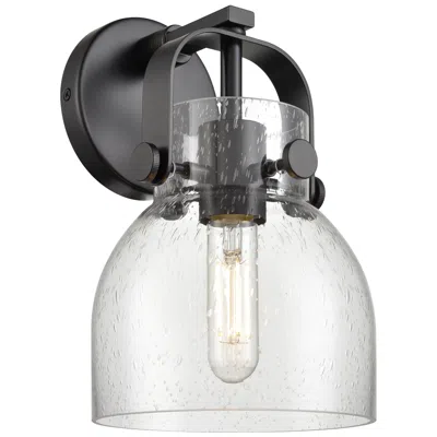 Innovations Lighting Pilaster Ii Bell 9.75" High Matte Black Sconce With Seedy Shade