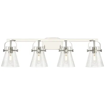 Innovations Lighting Pilaster Ii Cone 36.5"w 4 Light Polished Nickel Bath Light W/ Seedy Sh