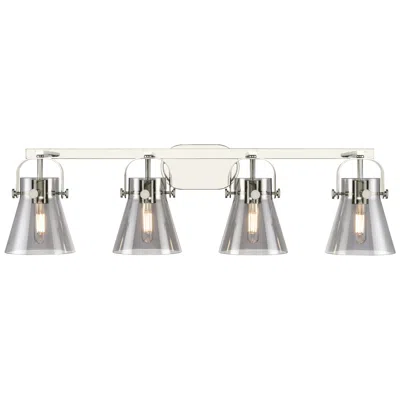 Innovations Lighting Pilaster Ii Cone 36.5"w 4 Light Polished Nickel Bath Light W/ Smoke Sh