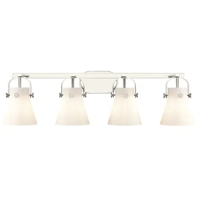 Innovations Lighting Pilaster Ii Cone 36.5"w 4 Light Polished Nickel Bath Light W/ White Sh