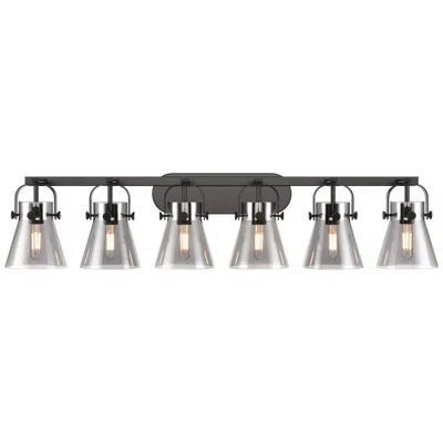 Innovations Lighting Pilaster Ii Cone 45.5" Wide 6 Light Matte Black Bath Light With Smoke