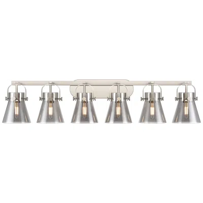 Innovations Lighting Pilaster Ii Cone 45.5" Wide 6 Light Satin Nickel Bath Light W/ Smoke S