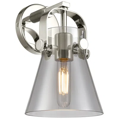 Innovations Lighting Pilaster Ii Cone 9.75" High Polished Nickel Sconce With Plated Smoke S