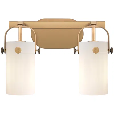 Innovations Lighting Pilaster Ii Cylinder 15"w 2 Light Brushed Brass Bath Light W/ White Sh