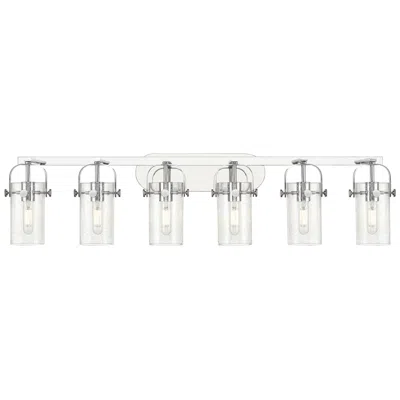 Innovations Lighting Pilaster Ii Cylinder 44" Wide 6 Light Chrome Bath Light W/ Seedy Shade