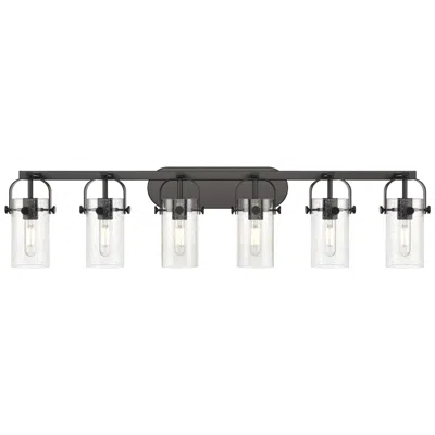 Innovations Lighting Pilaster Ii Cylinder 44" Wide 6 Light Matte Black Bath Light W/ Seedy