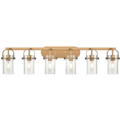Innovations Lighting Pilaster Ii Cylinder 44"w 6 Light Brushed Brass Bath Light W/ Seedy Sh