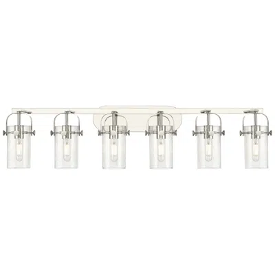 Innovations Lighting Pilaster Ii Cylinder 44"w 6 Light Polished Nickel Bath Light W/ Seedy