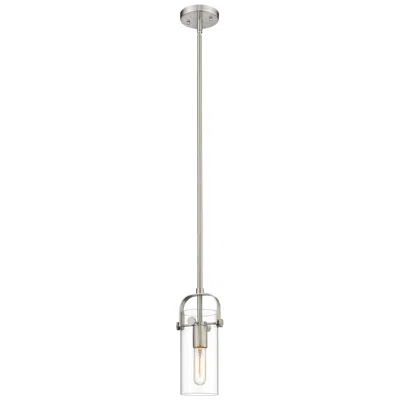 Innovations Lighting Pilaster Ii Cylinder 5" Wide Stem Hung Satin Nickel Pendant W/ Clear S
