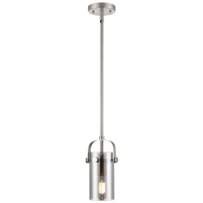 Innovations Lighting Pilaster Ii Cylinder 5"w Satin Nickel Stemmed Pendant W/ Plated Smoke