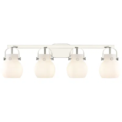 Innovations Lighting Pilaster Ii Sphere 36.5"w 4 Light Polished Nickel Bath Light W/ White