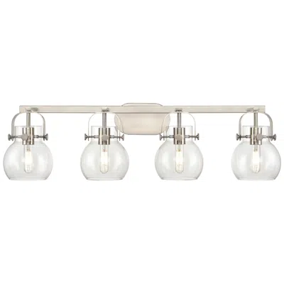 Innovations Lighting Pilaster Ii Sphere 36.5"w 4 Light Satin Nickel Bath Light W/ Clear Sha