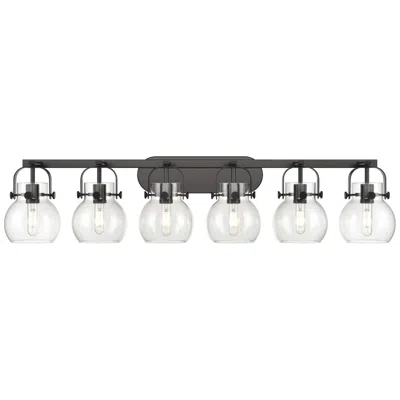 Innovations Lighting Pilaster Ii Sphere 45.5" Wide 6 Light Matte Black Bath Light W/ Clear