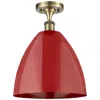 Innovations Lighting Plymouth Dome 12" Wide Antique Brass Semi Flush Mount W/ Red Shade In Red