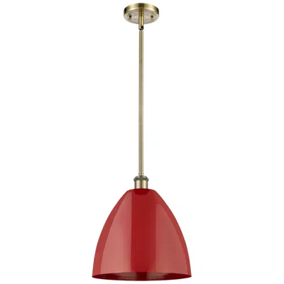 Innovations Lighting Plymouth Dome 12" Wide Antique Brass Stem Hung Pendant W/ Red Shade