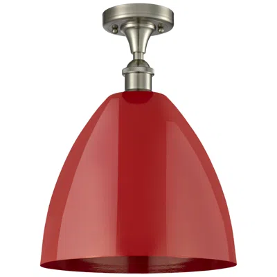 Innovations Lighting Plymouth Dome 12" Wide Brushed Satin Nickel Semi Flush Mount W/ Red Sh