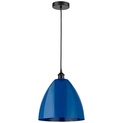 Innovations Lighting Plymouth Dome 12" Wide Matte Black Corded Mini Pendant W/ Blue Shade