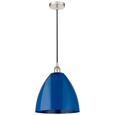 Innovations Lighting Plymouth Dome 12" Wide Polished Nickel Corded Mini Pendant W/ Blue Sha