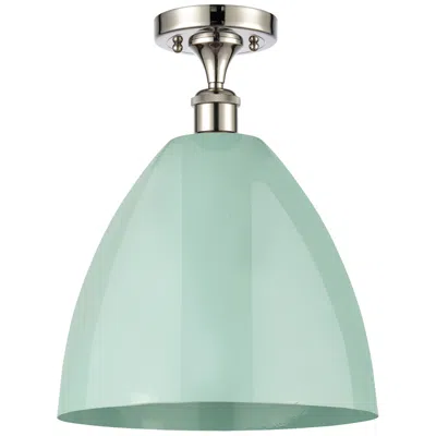 Innovations Lighting Plymouth Dome 12" Wide Polished Nickel Semi Flush Mount W/ Seafoam Sha