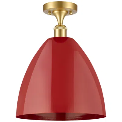 Innovations Lighting Plymouth Dome 12" Wide Satin Gold Semi Flush Mount W/ Red Shade