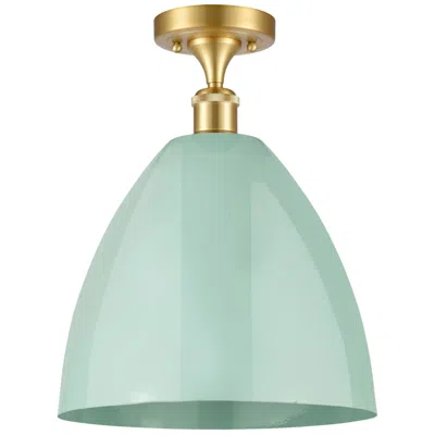 Innovations Lighting Plymouth Dome 12" Wide Satin Gold Semi Flush Mount W/ Seafoam Shade