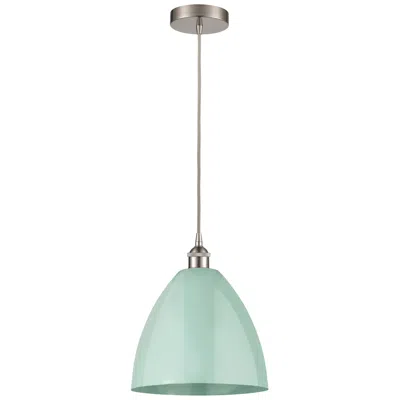Innovations Lighting Plymouth Dome 12"w Brushed Nickel Corded Mini Pendant W/ Seafoam Shade