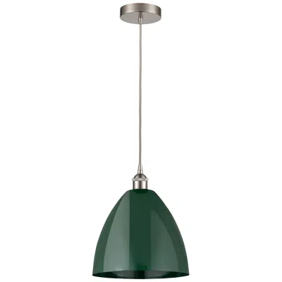 Innovations Lighting Plymouth Dome 12"w Brushed Satin Nickel Corded Mini Pendant W/ Green S