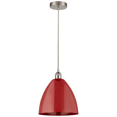 Innovations Lighting Plymouth Dome 12"w Brushed Satin Nickel Corded Mini Pendant W/ Red Sha