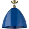 Innovations Lighting Plymouth Dome 16" Wide Antique Brass Semi Flush Mount W/ Blue Shade In Blue