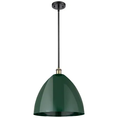 Innovations Lighting Plymouth Dome 16" Wide Black Brass Stem Hung Pendant W/ Green Shade