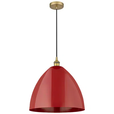 Innovations Lighting Plymouth Dome 16" Wide Brushed Brass Corded Mini Pendant W/ Red Shade