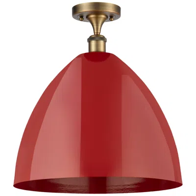 Innovations Lighting Plymouth Dome 16" Wide Brushed Brass Semi Flush Mount W/ Red Shade