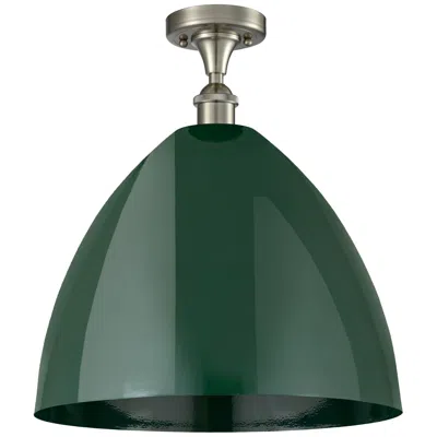 Innovations Lighting Plymouth Dome 16" Wide Brushed Satin Nickel Semi Flush Mount W/ Green