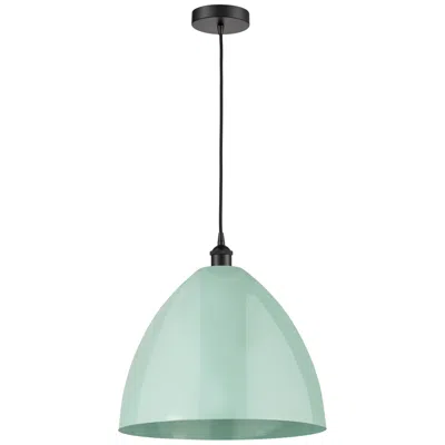 Innovations Lighting Plymouth Dome 16" Wide Matte Black Corded Mini Pendant W/ Seafoam Shad