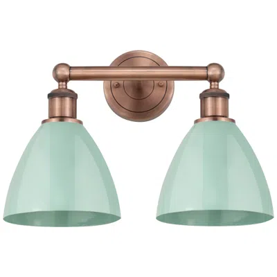Innovations Lighting Plymouth Dome 16.5"w 2 Light Antique Copper Bath Light With Seafoam Sh