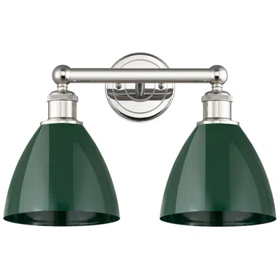 Innovations Lighting Plymouth Dome 16.5"w 2 Light Polished Nickel Bath Light With Green Sha In Silver