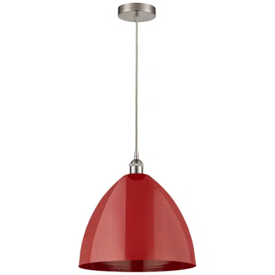 Innovations Lighting Plymouth Dome 16"w Brushed Satin Nickel Corded Mini Pendant W/ Red Sha