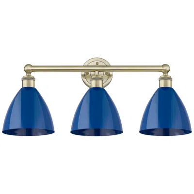 Innovations Lighting Plymouth Dome 25.5"w 3 Light Antique Brass Bath Light With Blue Shade In Multi